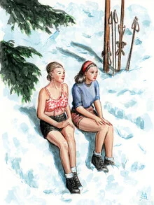 Wandbild 'Zwei Frauen Machen Pause im Schnee' – Kunst von Sarah Morrissette als Poster oder Acrylglasbild
