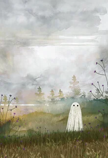 Illustration by Katherine Blower: spooky floral design featuring a ghost