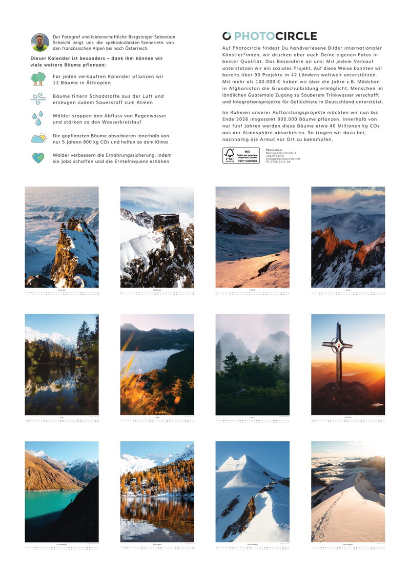 Die Alpen – von West bis Ost Wandkalender 2026