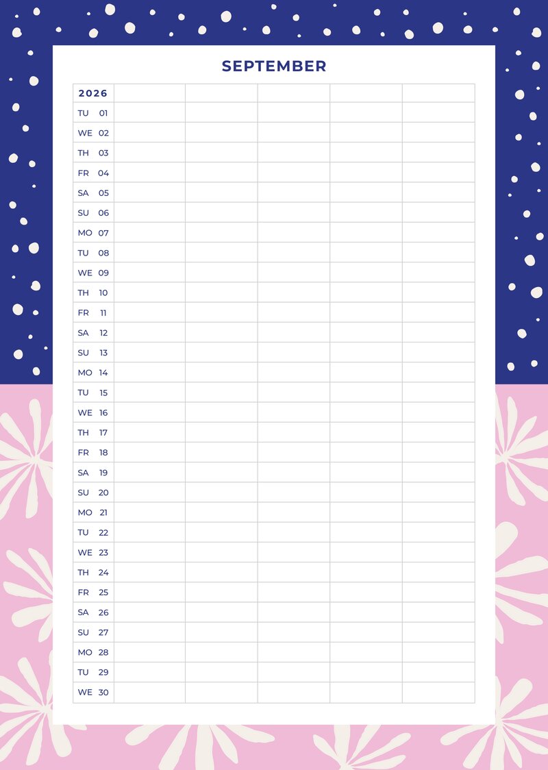 5-Spalten Familienplaner 2026 – Abstract Patterns rosa-blau
