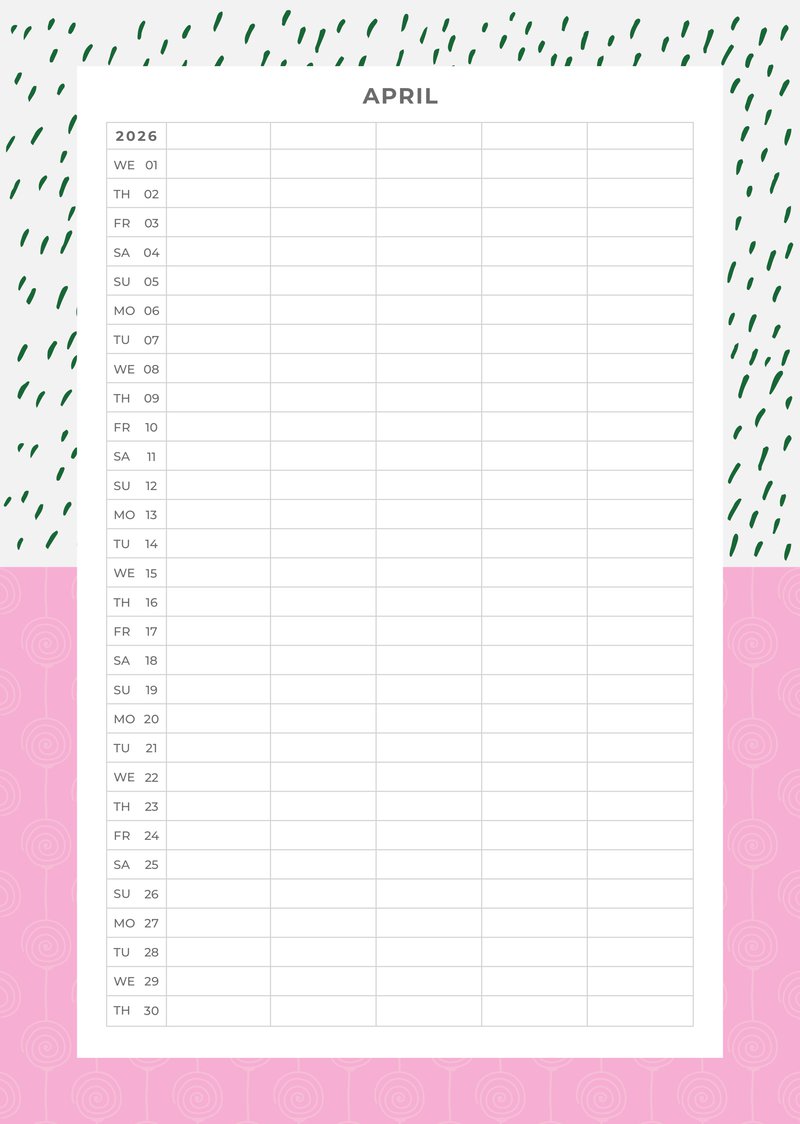 5-Spalten Familienplaner 2026 – Abstract Patterns rosa-blau