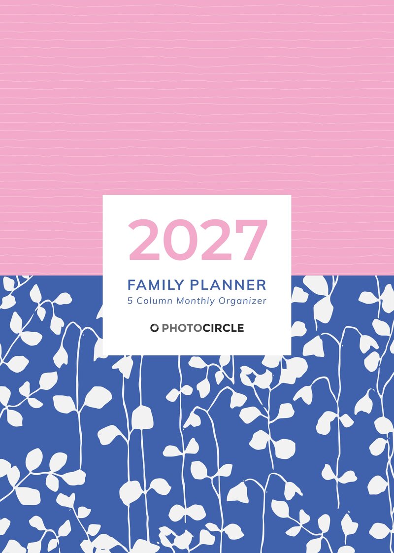 5 Column 2027 Family Planner & Organizer – Abstract Patterns Pink and Blue