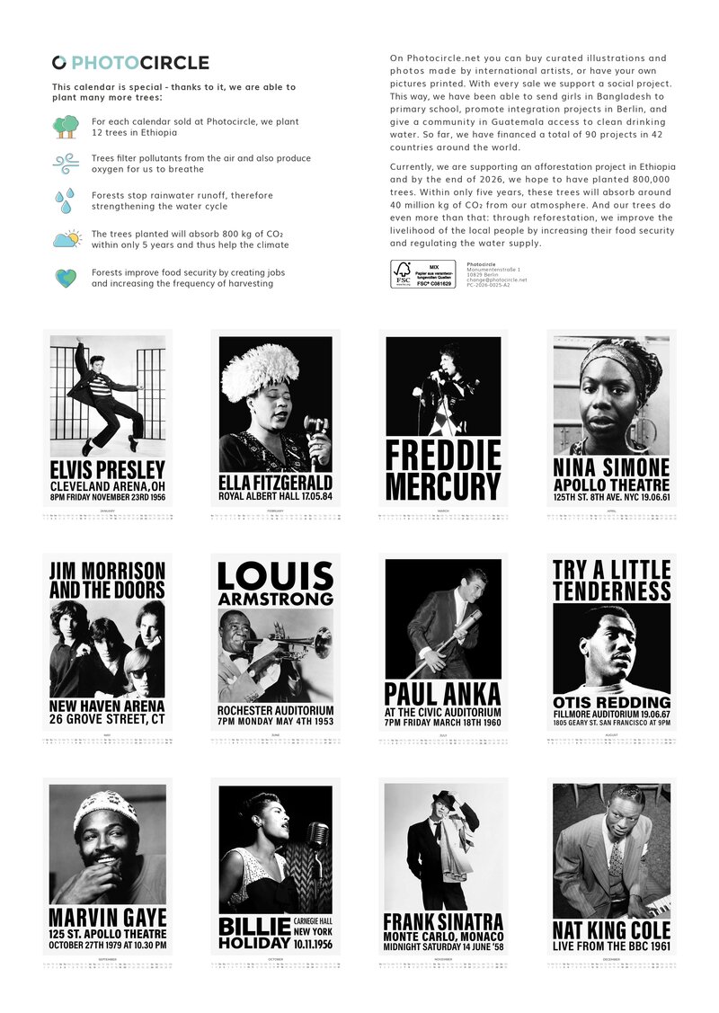 Music Legends Wall Calendar 2026