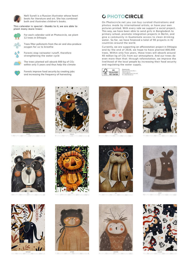 2026 Adorable Animals Kids Calendar