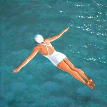 « Femme volant au-dessus de la mer » – Art mural de Sarah Morrissette, affiche ou impression sur verre acrylique