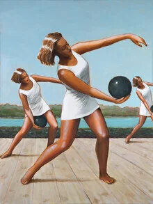 Femmes en exercice, Autriche – œuvre d'art de Sarah Morrissette, affiche ou impression sur verre acrylique