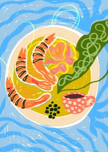 « Crevettes tigrées | Plateau de fruits de mer et crevettes » – Art mural d'Uma Gokhale, affiche ou impression sur verre acrylique