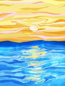 'Sunsets & Romance, Ocean Watercolor Painting, Mosaic Eclectic Nature' – Wall Art by Uma Gokhale as Poster or Acrylic Glass Print