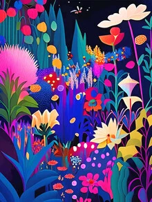 Wandbild 'Surreal Emotions, Abstract Colorful Bold Botanical Nature Garden' – Kunst von Uma Gokhale als Poster oder Acrylglasbild