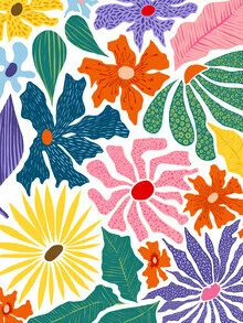Wandbild 'The Happy Garden, Botanical Nature Plants Vintage Illustration' – Kunst von Uma Gokhale als Poster oder Acrylglasbild
