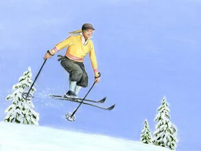 Skifahrerin mit gelbem Pullover - fotokunst von Sarah Morrissette