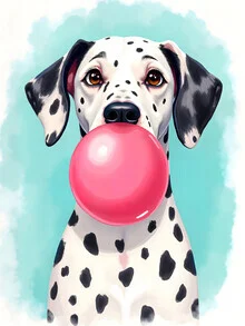 Wandbild 'Bubble Gum Dalmatian Pets Animals Dog Cute Watercolor' – Kunst von Uma Gokhale als Poster oder Acrylglasbild