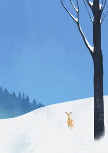 Wandbild 'Reh im Schnee' – Kunst von Henry Rivers als Poster oder Acrylglasbild