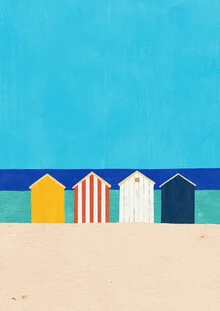 'Beach Cabins' – Wall Art by Henry Rivers as Poster or Acrylic Glass Print