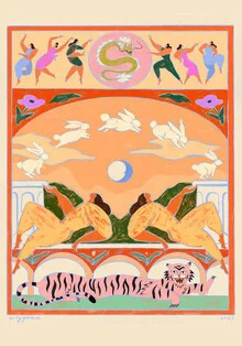 Wandbild 'Rabbit Jumps Over The Moon' – Kunst von Arty Guava als Poster oder Acrylglasbild