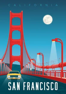 Wandbild 'San Francisco Golden Gate Bridge California Travel Poster Art Print' – Kunst von François Beutier als Poster oder Acrylglasbild