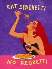 Colorful illustration with a quote about spaghetti and joy
