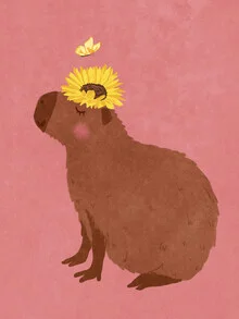 'Capybara with Sunflower' – Wall Art by Raissa Oltmanns as Poster or Acrylic Glass Print