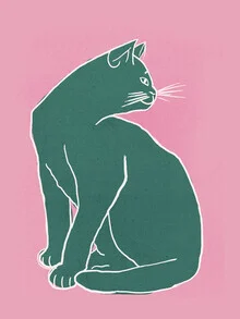 Wandbild einer Katze in kräftigen Farben, minimalistisch und modern gestaltet.
