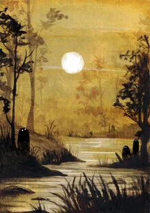Illustration by Katherine Blower: autumn landscape with spooky figures