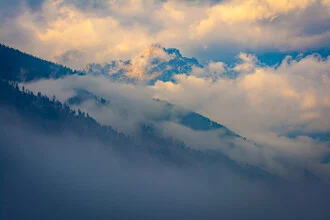 Photo art by Martin Wasilewski: summer morning in the Dolomites with clouds and fog