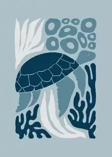 Wall art by Gal Pittel: calm depiction of a sea turtle swimming in water