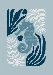 Abstrakte Illustration eines Seepferdchen-Nests in sanften Blautönen