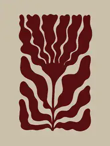 Abstraktes Wandbild mit sanften roten Blumen, die Harmonie und Eleganz ausstrahlen.