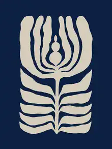 Abstract illustration in blue featuring floral elements and harmonious design.