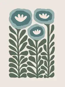 Abstrakte Illustration mit blühenden Formen in sanften Blautönen