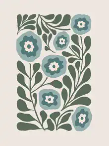 Wandbild von Gal Pittel: elegante Blumen und harmonische Bewegungen in sanften Farben.