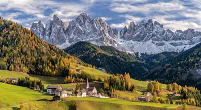 Beautiful photo art showcasing vibrant autumn colors in the Dolomites.