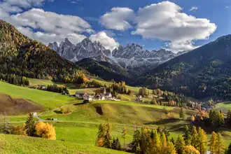 Photo art by Achim Thomae: autumn colors in Villnöß Valley, South Tyrol