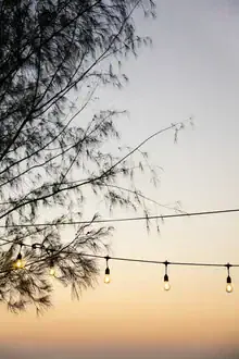 Photo art by Anke Dörschlen: warm evening sky over Zanzibar with tree silhouettes