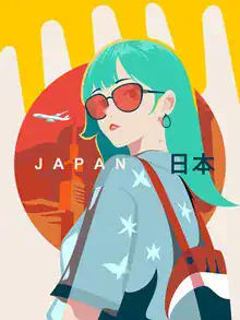 Wandbild von Sasha Lend: stilvolle Reiseillustration mit Sonnenbrille und Flugzeug