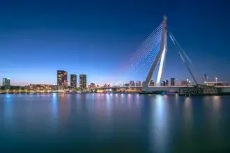 Photo art by Achim Thomae: Erasmus Bridge in Rotterdam at blue hour