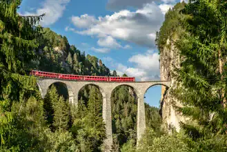 Photo art by Achim Thomae: Landwasser Viaduct in picturesque Swiss landscape