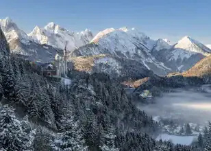 Photo art by Achim Thomae: Neuschwanstein Castle in morning mist during winter.