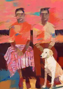 Illustration by Uma Gokhale: a couple with pets in a caring pose