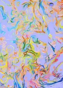 Colorful illustration featuring abstract shapes in lilac and lavender.