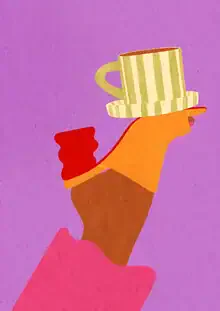 Wandbild von Lemon Fee: bunte Darstellung eines Morgens mit Tee und Kaffee.