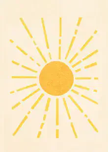 Illustration von Branka Kodžoman: strahlende Sonne über einem minimalistischen Hintergrund