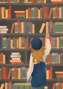 Illustration by Branka Kodžoman: a woman in a cozy library surrounded by books