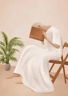 Illustration by Branka Kodžoman: Woman reading in a calm, minimalist space.