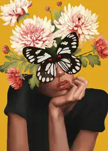 Illustration by Branka Kodžoman: stylish depiction of a woman with flowers and butterflies