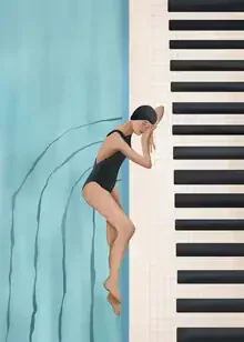 Illustration of a woman by the pool, radiating calm and relaxation.