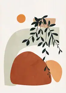 Abstrakte Illustration mit sanften Formen in erdigen Tönen und minimalistischer Ästhetik