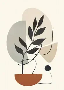 Abstrakte Botanische Kunst: sanfte, organische Formen in sanften Erdtönen.