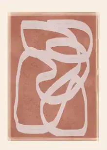 Abstrakte Linienkunst in sanften Terrakotta-Tönen, die fließende Bewegungen darstellt.