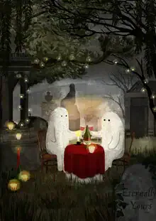Wall art by Katherine Blower: romantic illustration of a dark graveyard